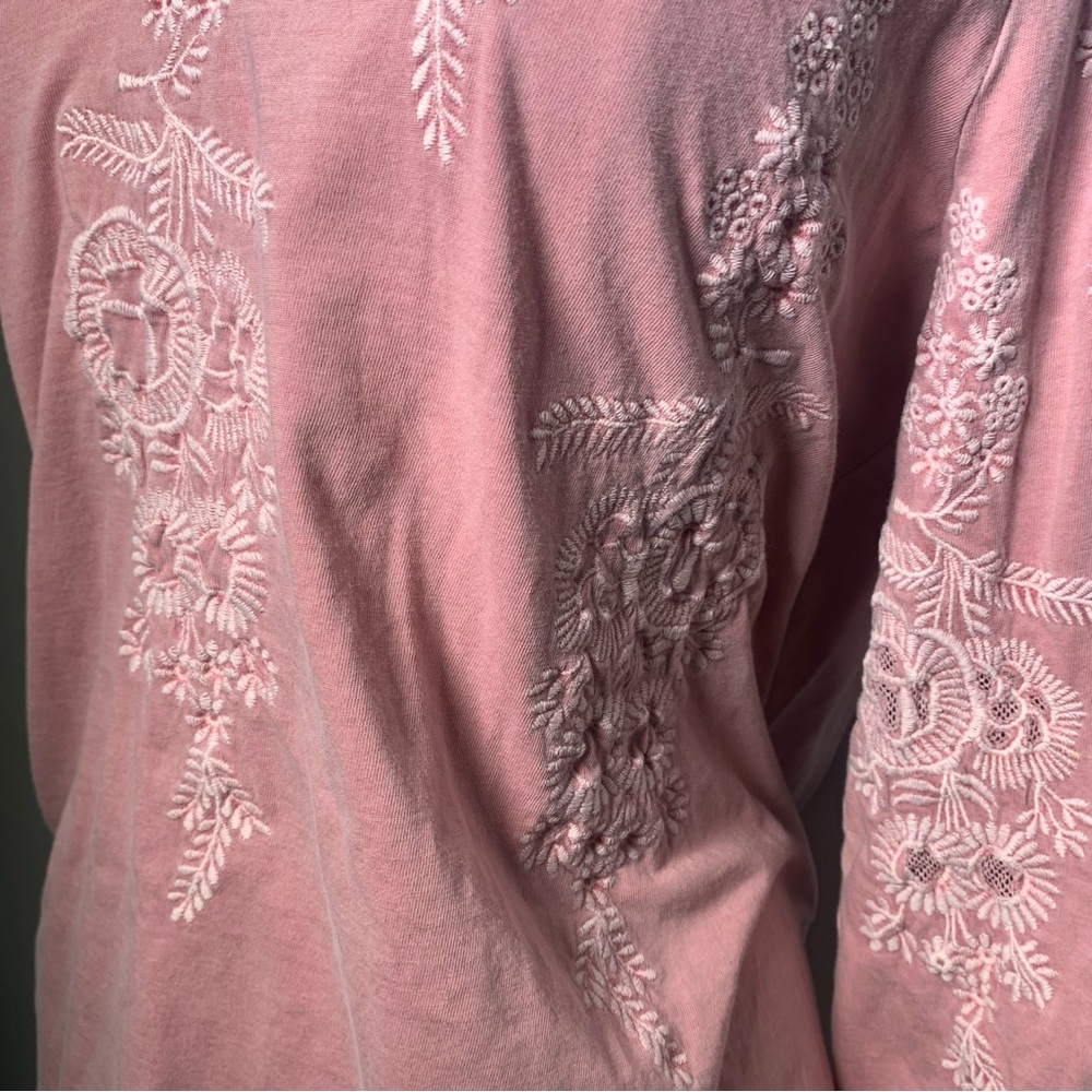 Soft Surrounfings Cotton pink Embroidery Long Sleeve Boho Size M - Picture 5 of 11